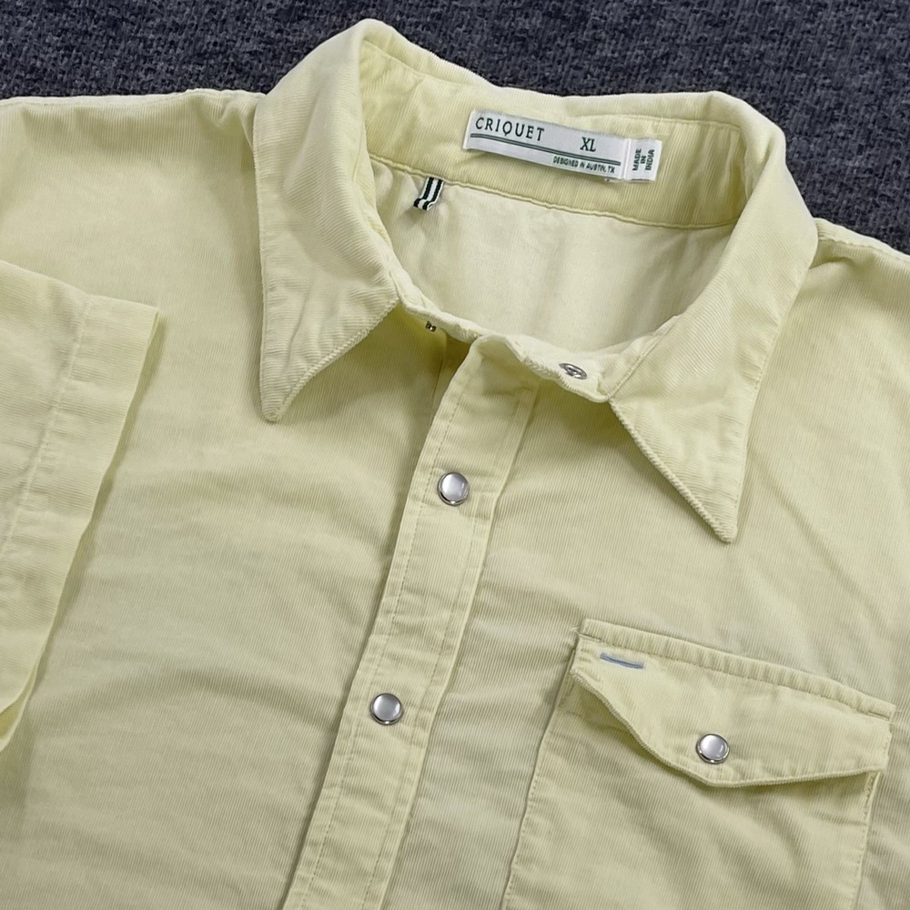 Criquet Button Up Shirt Mens XL Yellow Pearl Snap Corduroy Short Sleeve Western